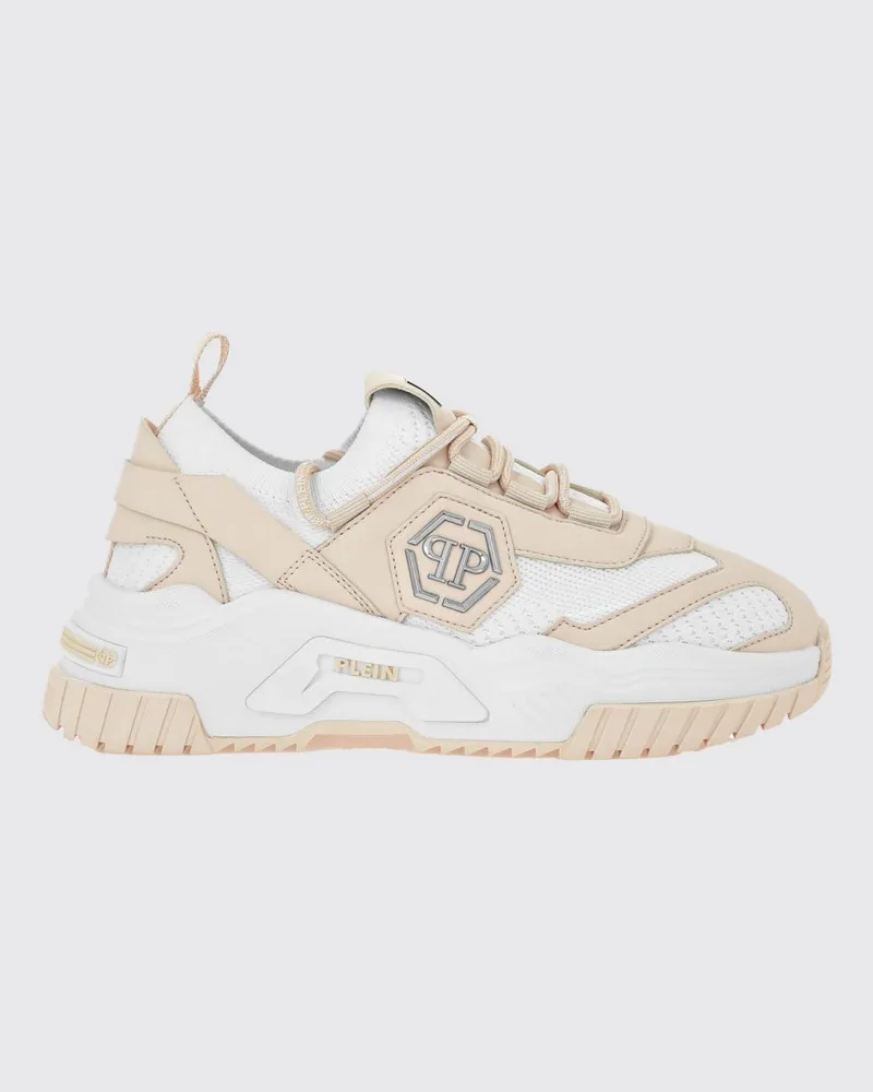 Philipp Plein Niedrige Sneakers aus Häkelstrick mit zweifarbigem Monogramm-Muster Milch