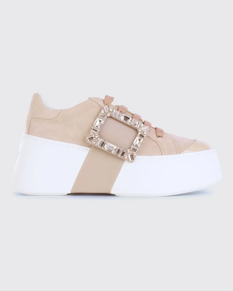 Roger Vivier Viv' Skate Wildleder-Sneaker von mit Schmuckschnalle Beige