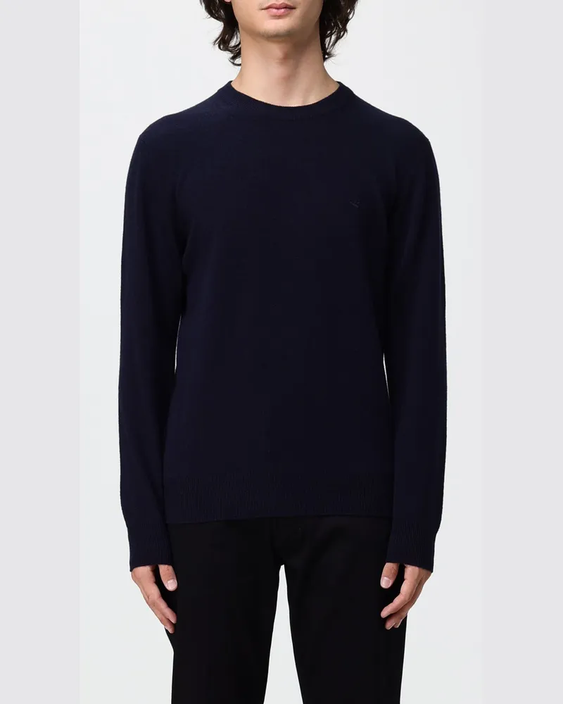 Brooksfield Wollpullover mit Rundhalsausschnitt mit gerippten Bündchen Blau