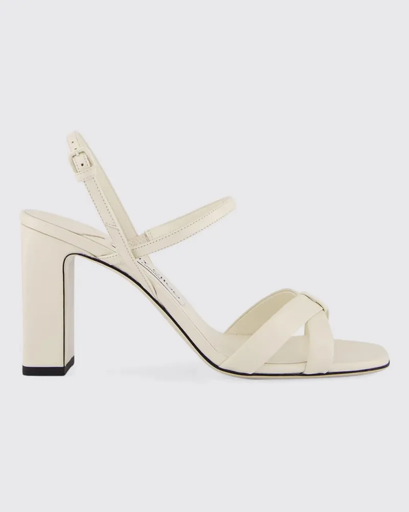 Jimmy Choo Elsy Sandalen von aus Nappaleder mit hohem Blockabsatz und offener Spitze Milch