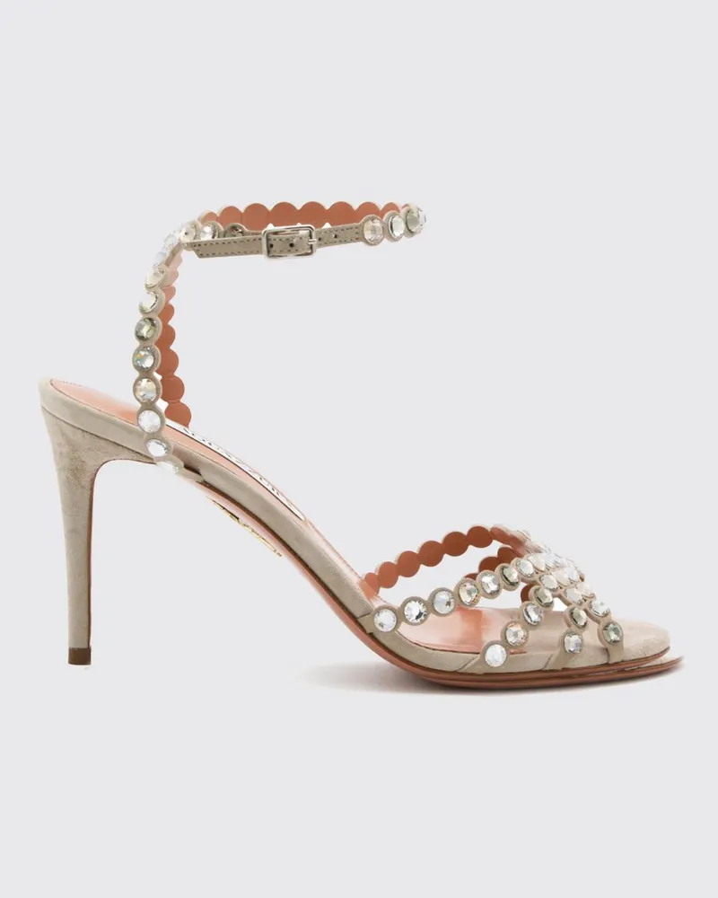 Aquazzura Tequila Sandalen aus Wildleder mit Kristallen und Stilettoabsätzen Grau