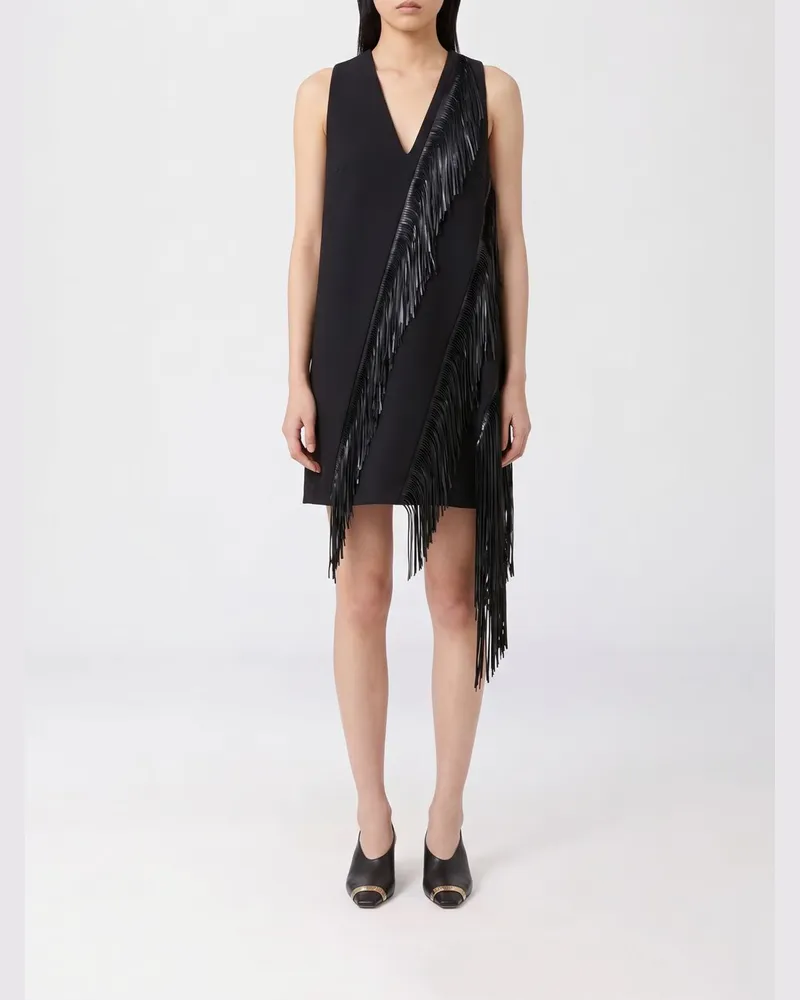 SPORTMAX Asymmetrisches Minikleid mit V-Ausschnitt und Fransen aus Baumwolle Schwarz