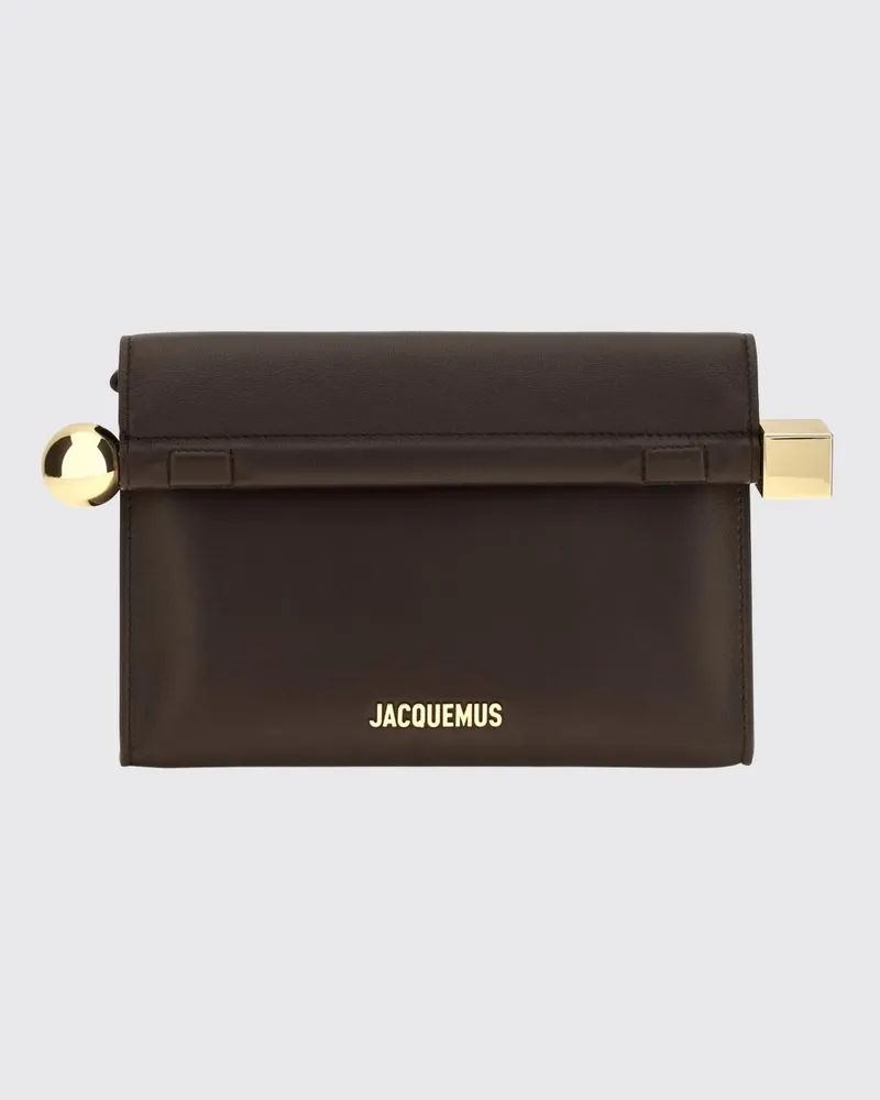 Jacquemus Feste Rond Carré Mini-Clutch aus Lammleder mit Schriftzug-Logo Braun