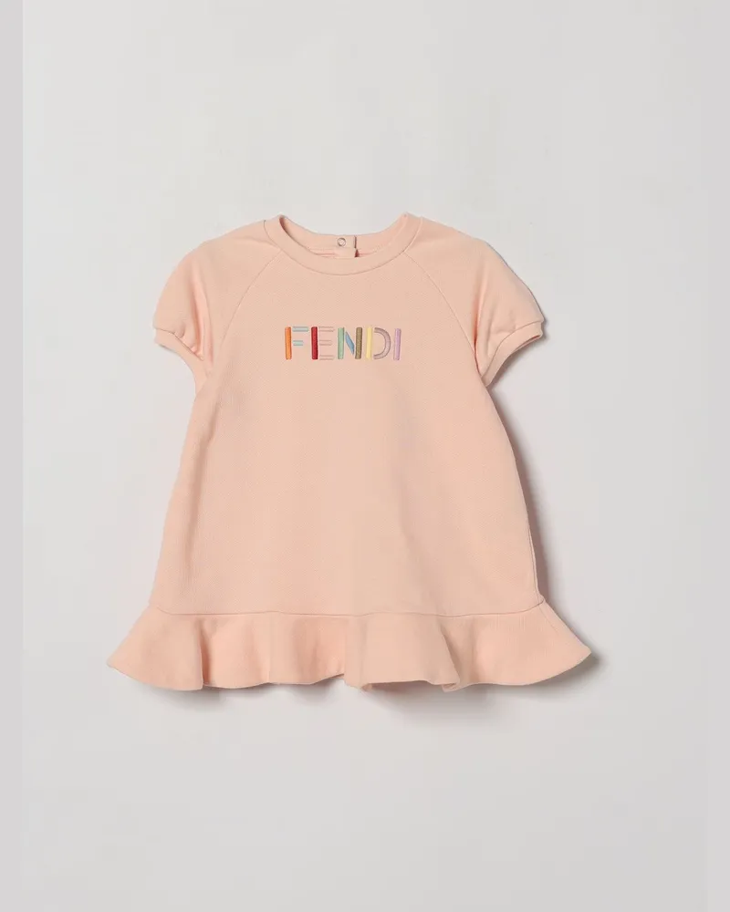 Fendi Kleid für Mädchen aus Baumwolle mit kontrastierendem gesticktem Logo Pink