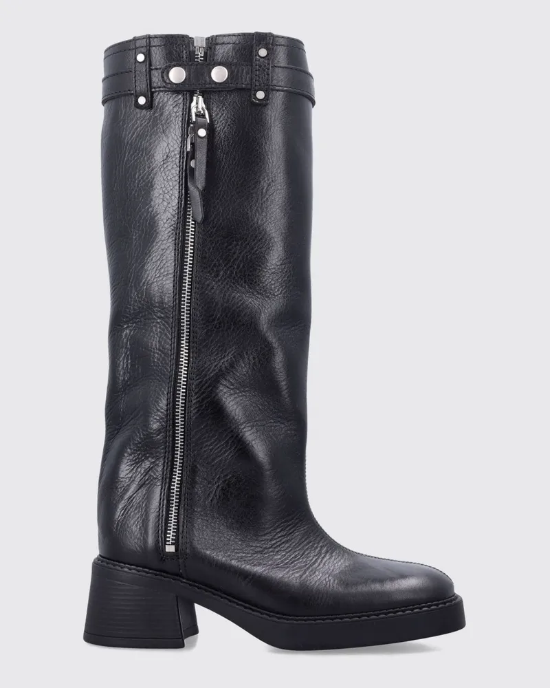 Miista Kniehohe Biker-Stiefel aus Leder mit seitlichem Reißverschluss Schwarz