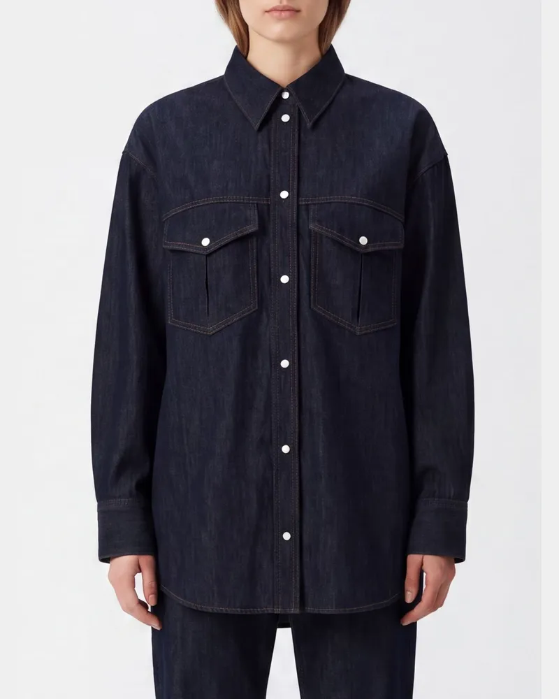 KHAITE Locker geschnittenes Jeanshemd aus Baumwolle mit aufgesetzten Taschen Blau