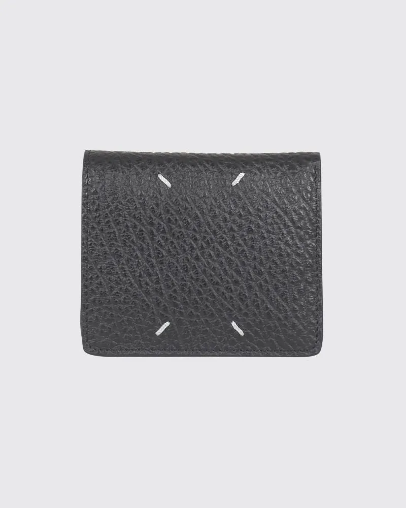 Maison Margiela Brieftasche aus schwarzem Leder mit den ikonischen vier Zierstichen Schwarz