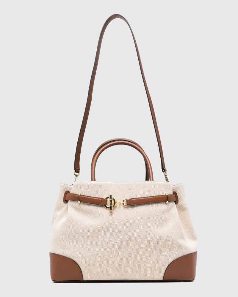 Ralph Lauren Zweifarbige Handtasche aus recycelter Baumwolle mit Lederdetails Natural