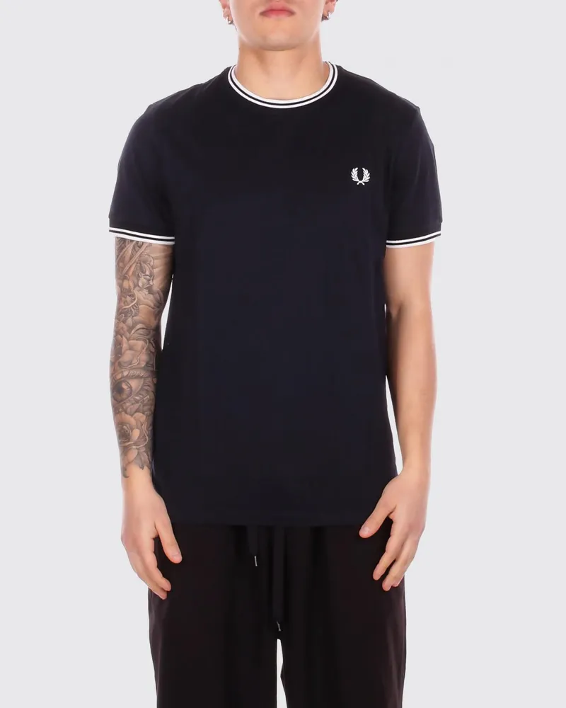 Fred Perry Baumwoll-T-Shirt mit Logo Blau