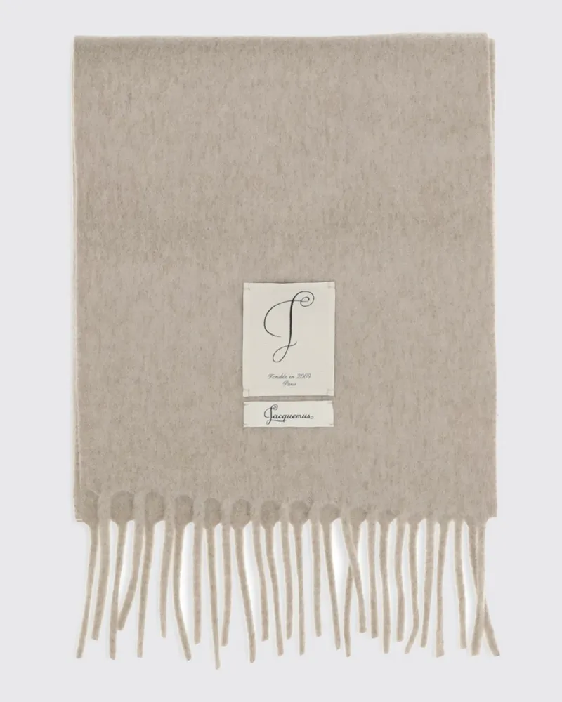 Jacquemus Color-Block-Schal aus Wollmischung mit Fransen und appliziertem Logo Beige