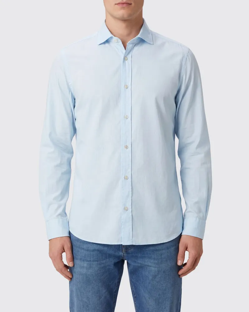 Boglioli Slim Fit Baumwollhemd von mit Haifischkragen und langen Ärmeln Blau