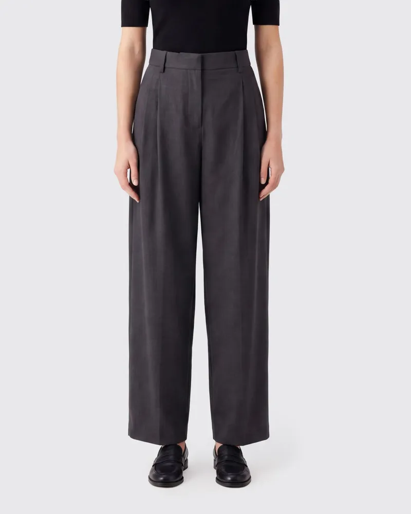 Max Mara Weit geschnittene, hoch taillierte Wollhose im Schneiderstil Charcoal