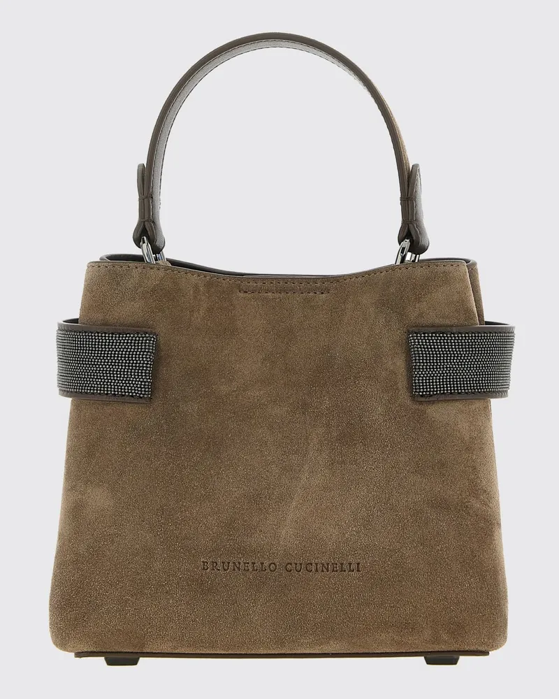 Brunello Cucinelli Kleine Wildleder-Handtasche von mit Monili-Verzierung Earth