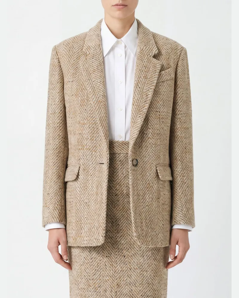 Étoile Isabel Marant Einreihiger Baumwoll-Blazer mit zweifarbigem abstraktem Muster Beige