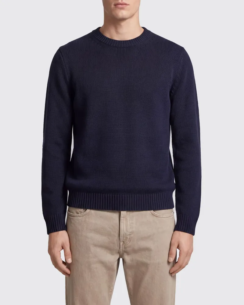 Roberto Collina Langärmliger Pullover mit Rundhalsausschnitt aus feiner Merinowolle Blau