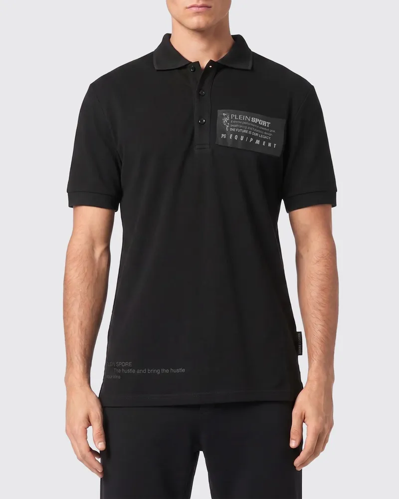 Philipp Plein Kurzärmeliges Baumwoll-Poloshirt mit kontrastierendem Logo Schwarz