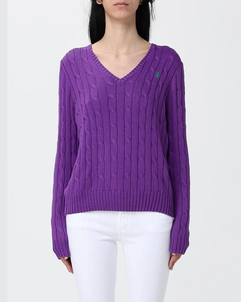 Ralph Lauren Baumwoll-V-Pullover mit Logo Fuchsia