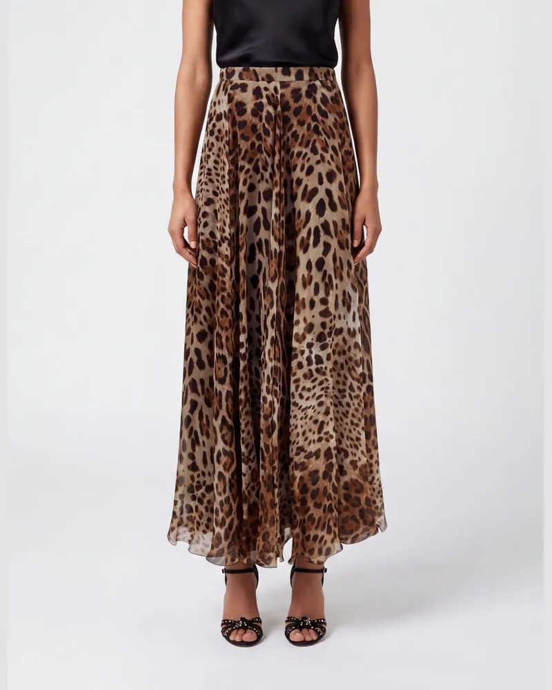 Dolce & Gabbana DOLCE  GABBANA Ausgestellter Seiden-Midi-Rock von Dolce & Gabbana mit Animal-Print Savannah