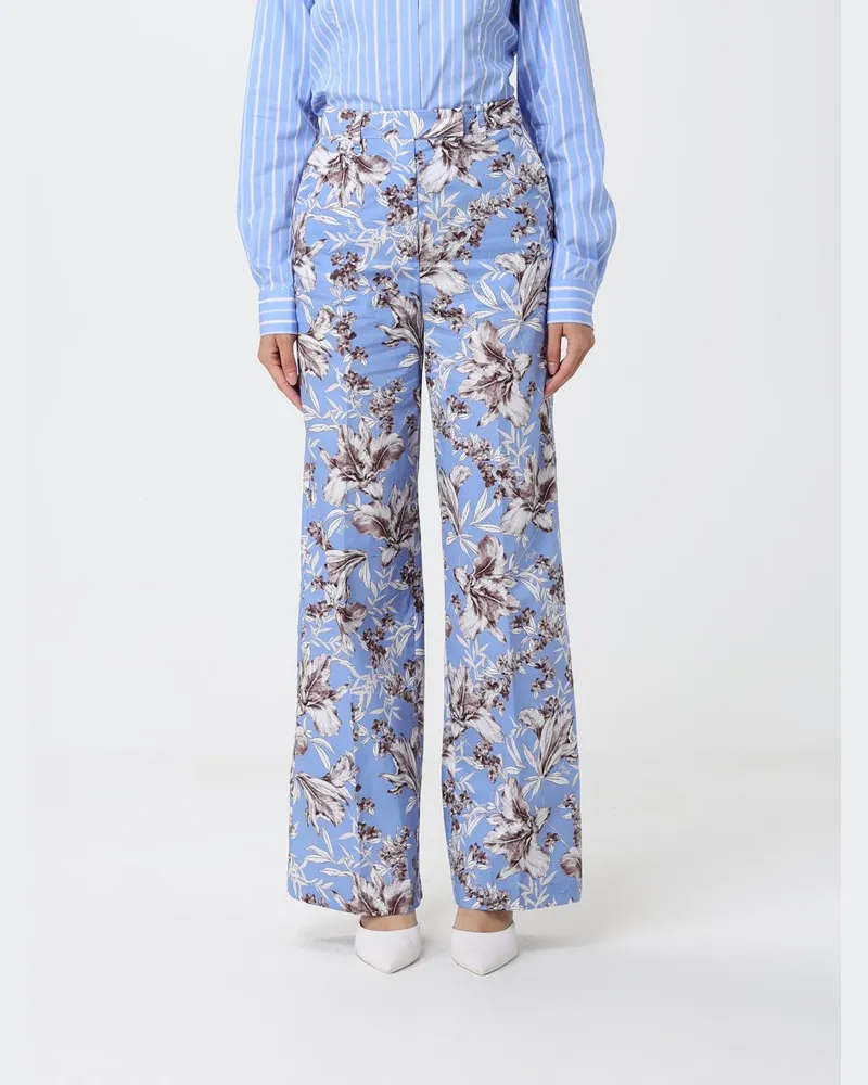 Liu Jo Maßgeschneiderte Hose aus Baumwolle mit hohem Bund, geradem Bein und Blumenmuster Blau