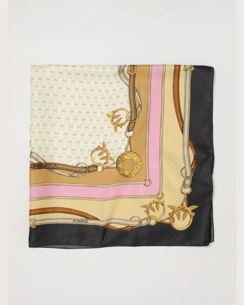 Pinko Quadratischer Schal aus Seide und Viskose mit Love-Birds-Monogramm-Print Bunt