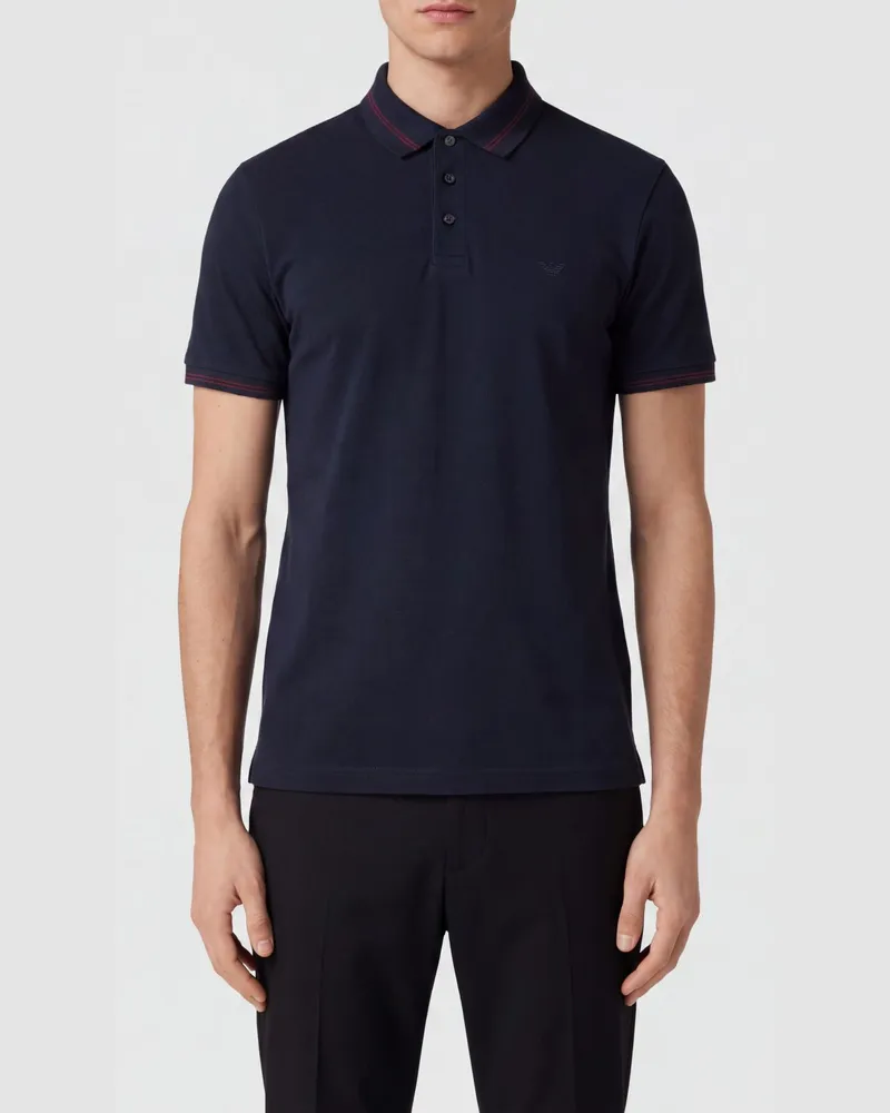 Emporio Armani Kurzärmeliges Baumwoll-Poloshirt mit Adler-Logo Blau