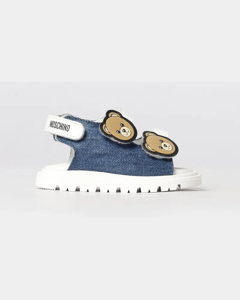 Moschino Teddy Denim- und Leder-Sandalen Weiß