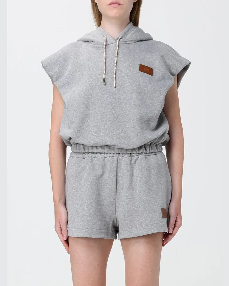 Fendi Kurzärmeliger Relaxed-Fit-Hoodie aus Baumwolle mit überschnittenen Schultern Grau