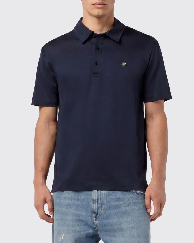Philipp Plein Baumwoll-Poloshirt mit Monogramm Navy
