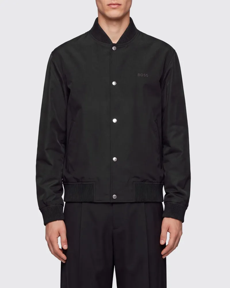 HUGO BOSS Varsity-Bomberjacke aus Funktionsstoff mit Knopfverschluss von Schwarz