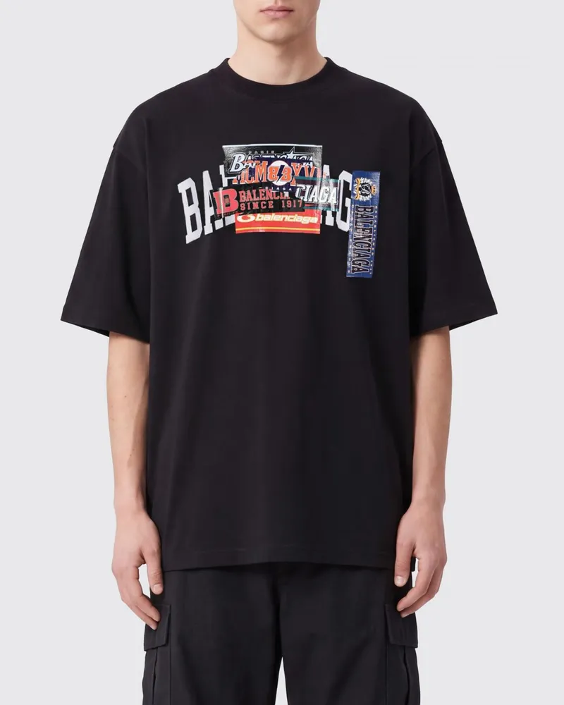 Balenciaga Relaxed Fit T-Shirt aus Baumwolle mit Grafikdruck Schwarz