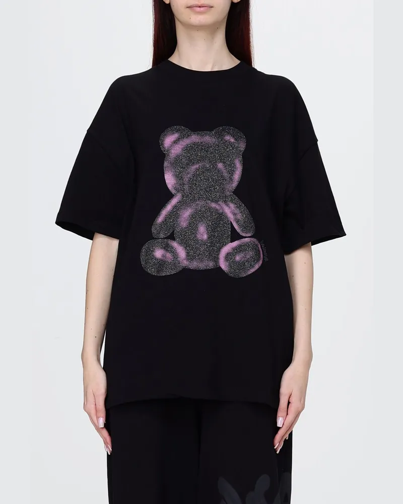 DISCLAIMER Oversize-T-Shirt von aus Baumwolle mit Teddybär-Print und Rundhalsausschnitt Schwarz
