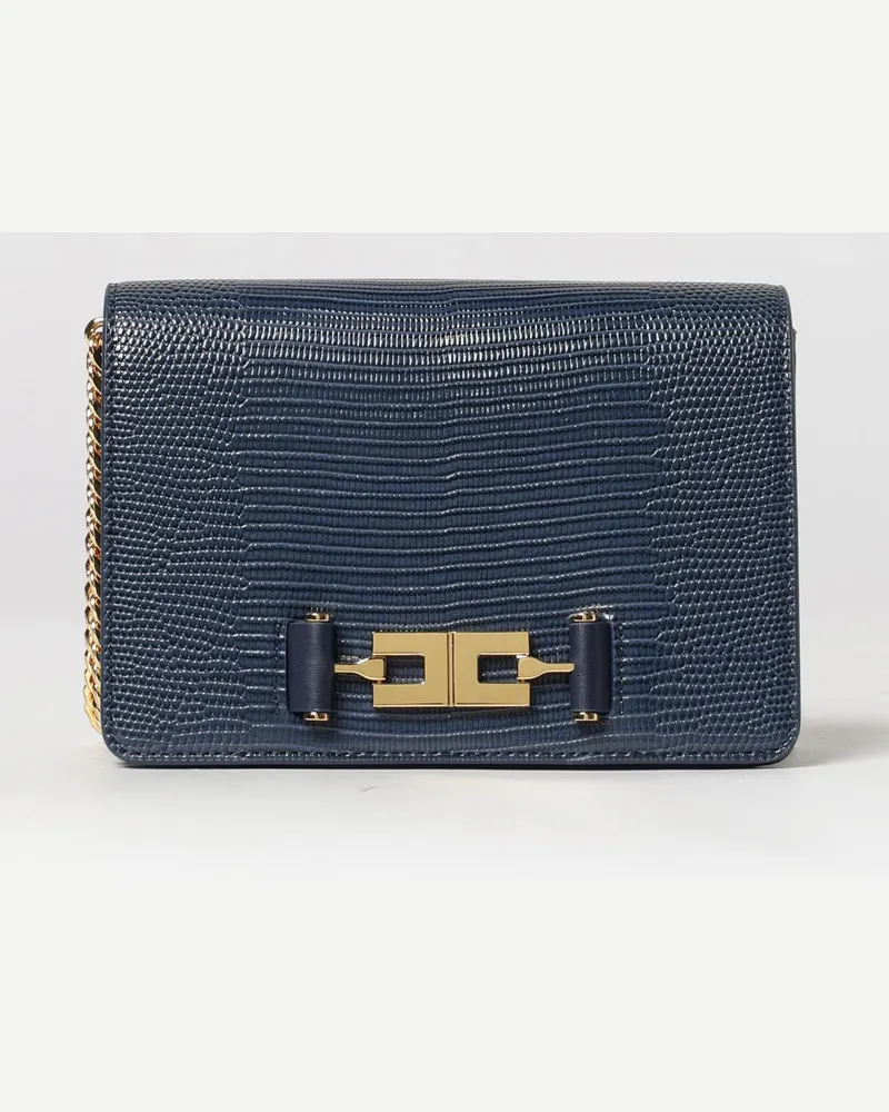 Elisabetta Franchi Mini-Umhängetasche mit Monogramm und Metall-Logo Blau