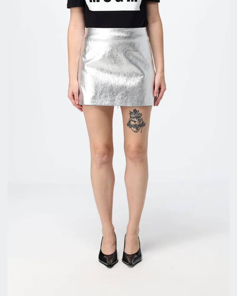 MSGM Slim-Fit Bleistift-Minirock aus laminiertem Kunstleder in Silber Silber