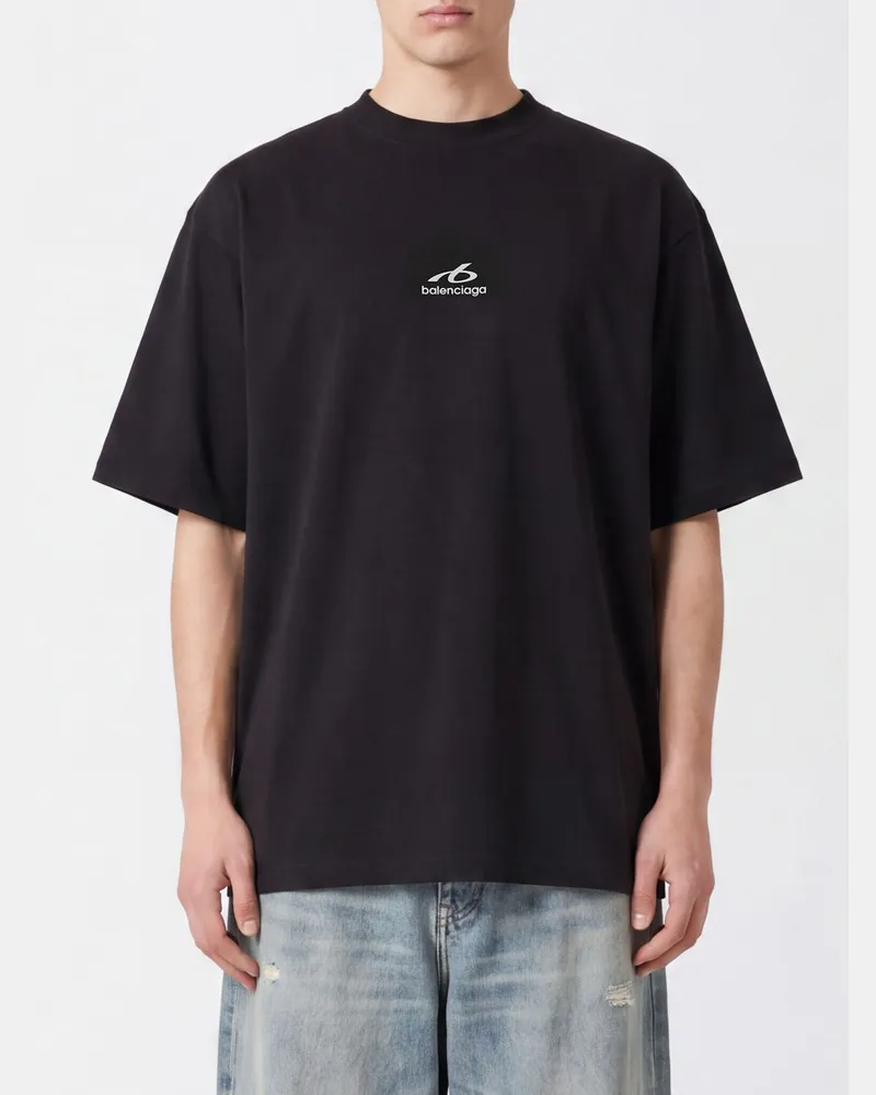 Balenciaga Baumwoll-T-Shirt mit kontrastierendem Monogramm-Logo-Print Schwarz