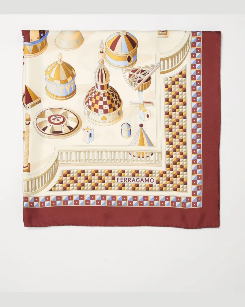 Ferragamo Seidenschal mit Renaissance-Geometrie-Print Burgunderrot