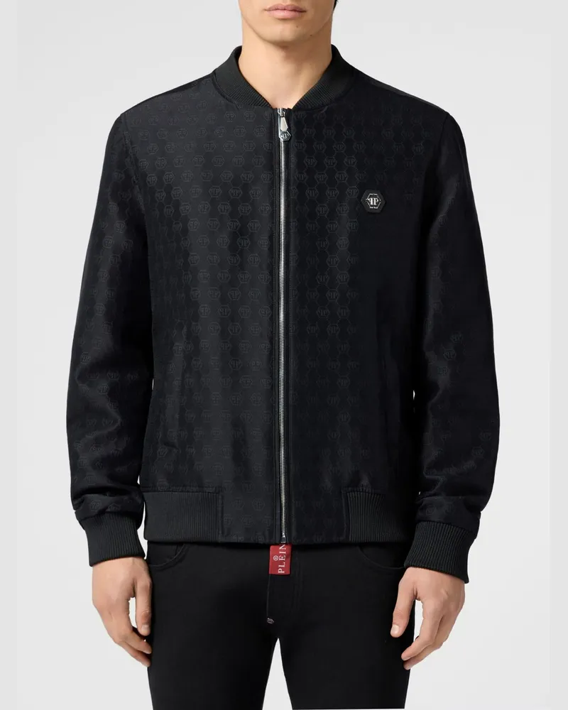 Philipp Plein PP Jacquard Monogramm Bomberjacke Schwarz