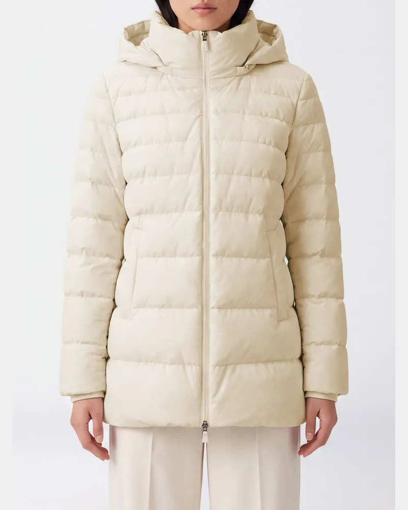 Herno Knielange Stepp-Daunenjacke aus Nylon mit abnehmbarer Kapuze Weiß