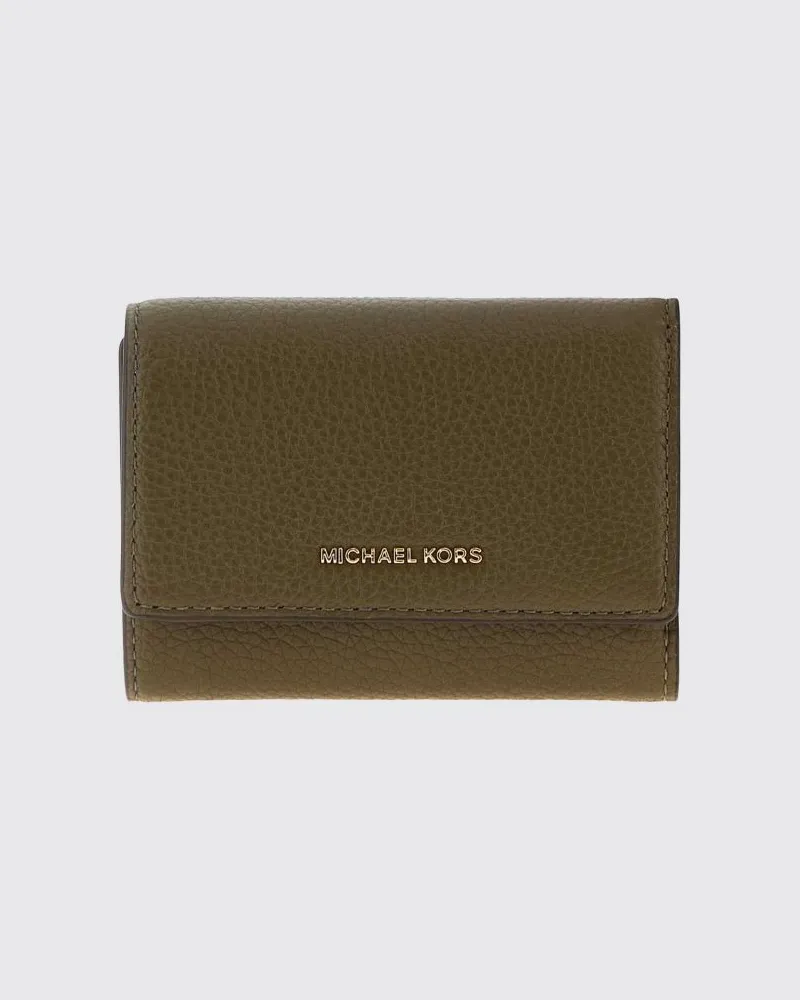 Michael Kors Bryant Tri-Fold-Geldbörse aus Leder mit Metalllogo und Knopf Grün