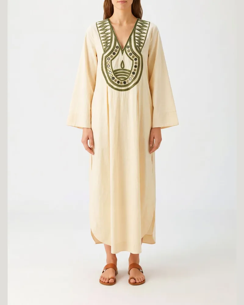 La DoubleJ Twin Flame Midi-Tunika aus Baumwolle mit Stickerei und Kimonoärmeln Ivory