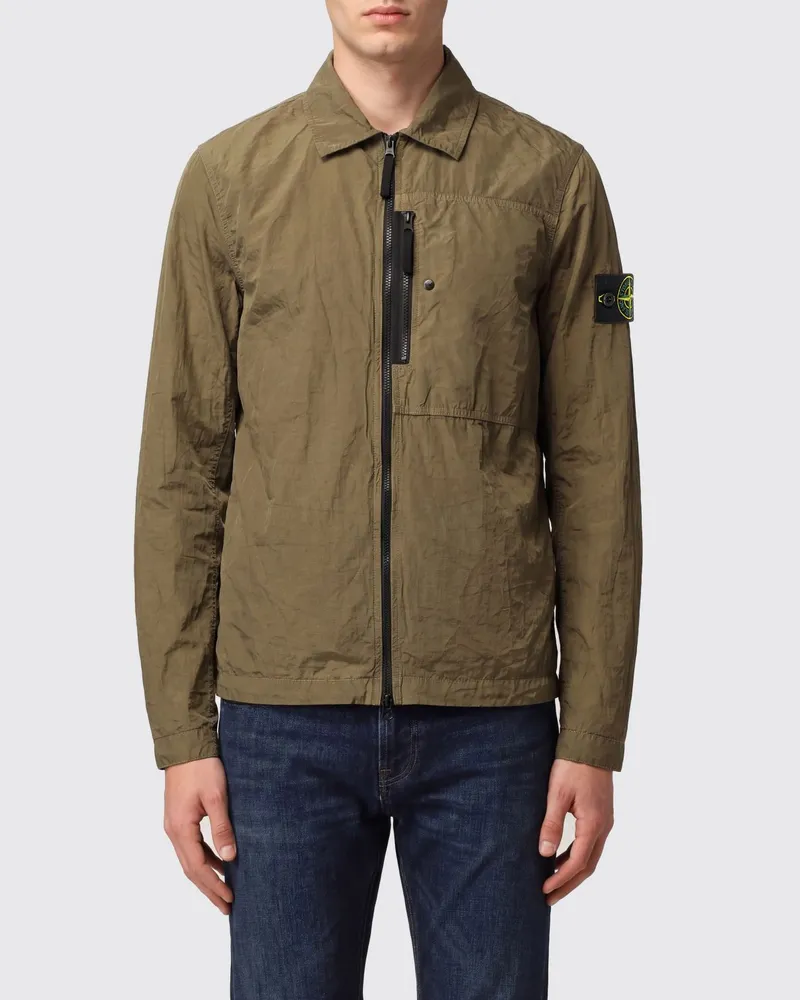 Stone Island Hemdjacke aus recyceltem Econyl®-Nylon mit Reißverschluss Grün