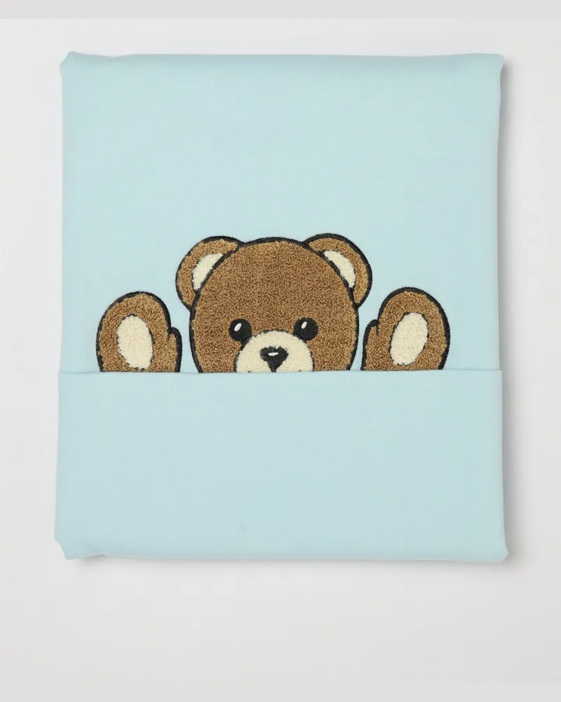 Moschino Gepolsterte Babydecke aus Baumwolle mit Teddybär-Print Hellblau