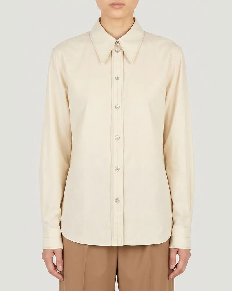 Christophe Lemaire Langärmeliges Hemd von aus Baumwoll-Seiden-Mischung mit abgerundetem Saum Beige