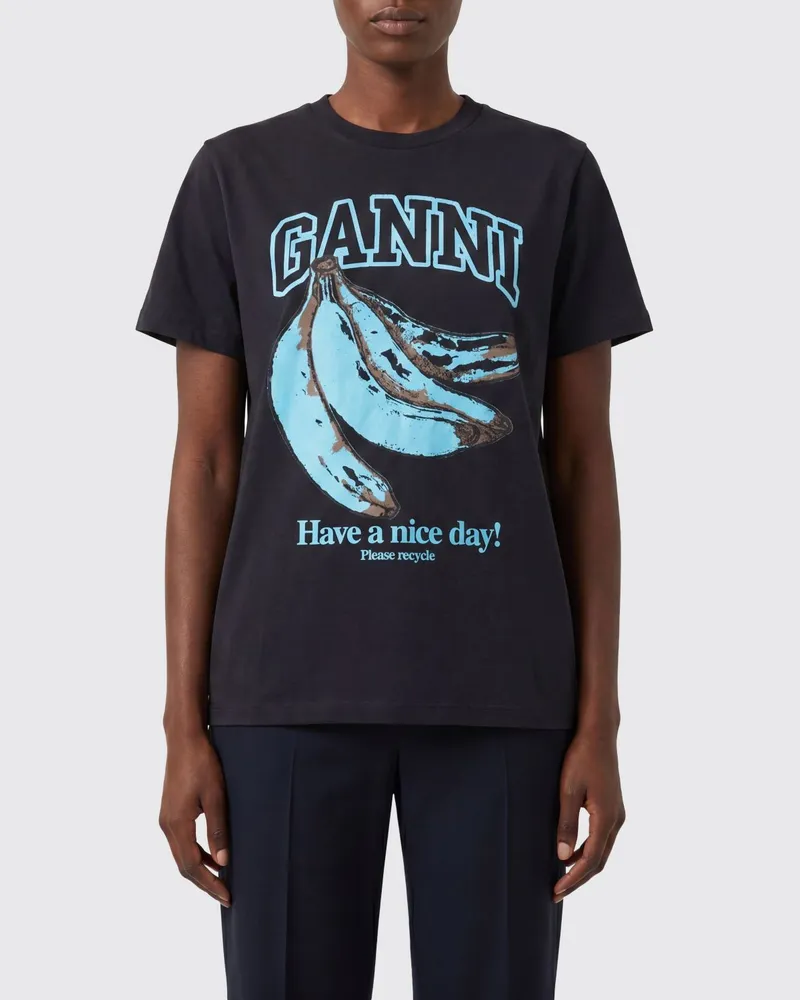Ganni Slim Fit Baumwoll-T-Shirt mit Frucht-Logo-Druck Charcoal