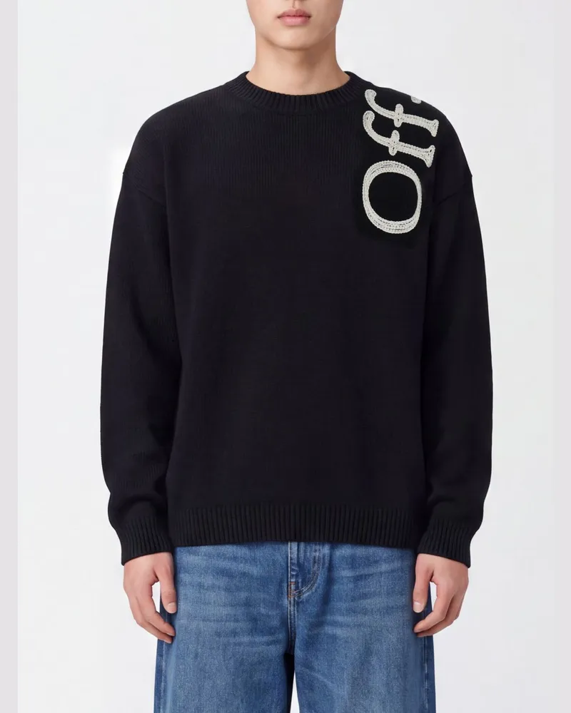 OFF-WHITE Rundhalspullover aus Modal-Seiden-Mix mit gesticktem Logo Schwarz