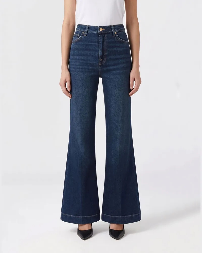 7 for all mankind High-Waist Flare-Jeans aus Baumwolldenim mit fünf Taschen Blau