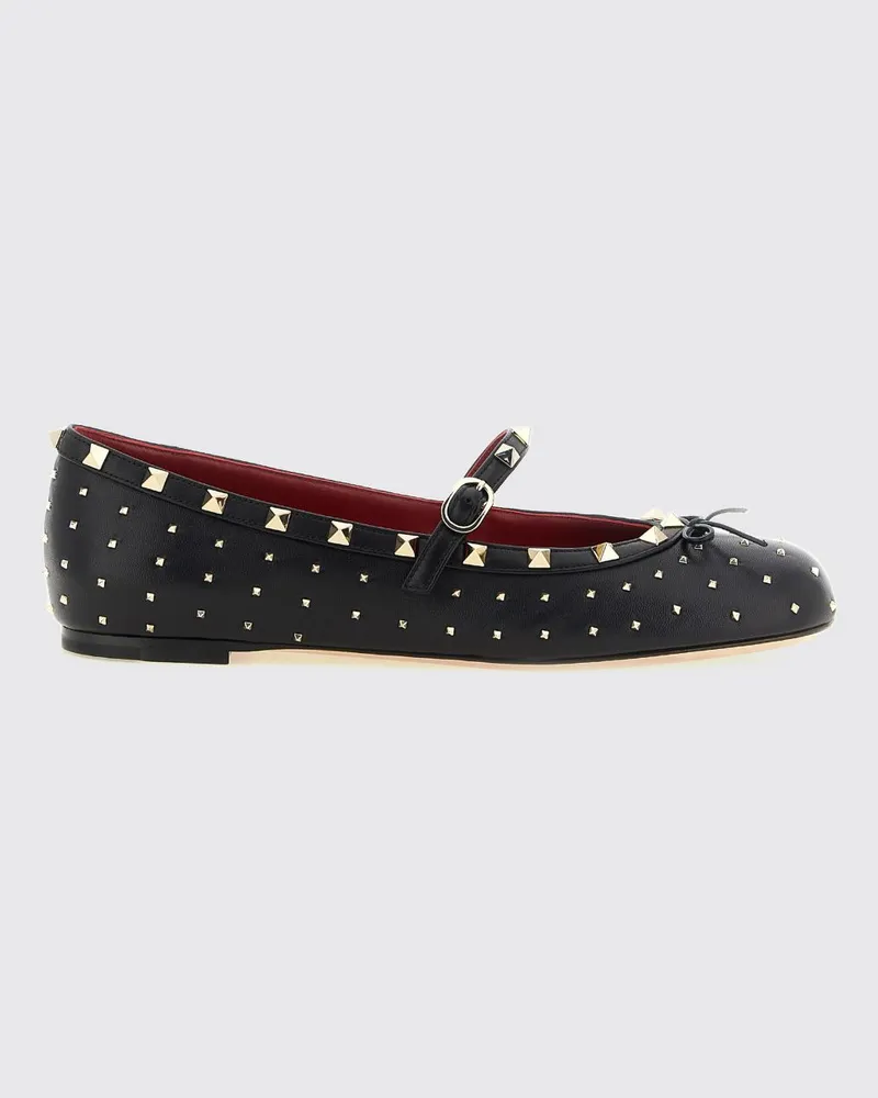Valentino Garavani Rockstud Mary Jane Ballerinas aus Lammleder mit Nieten und Schleife Schwarz