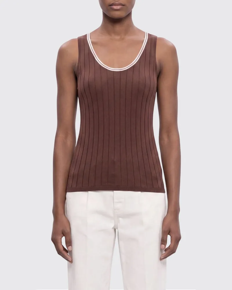Brunello Cucinelli Geripptes Wollmischtop Burgunderrot