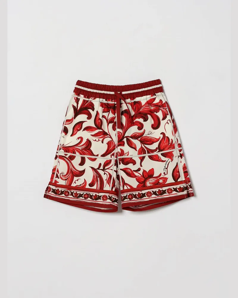 Dolce & Gabbana DOLCE  GABBANA Dolce & Gabbana Jogging-Shorts für Jungen aus Baumwolle mit Majolika-Print Ruby