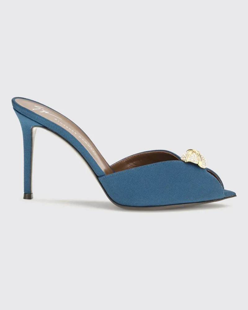 Giuseppe Zanotti Bestickte Twill-Mules mit Kristallen Navy