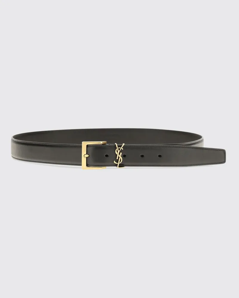 Saint Laurent Gürtel mit Monogramm-Schließe aus glattem Kalbsleder Schwarz